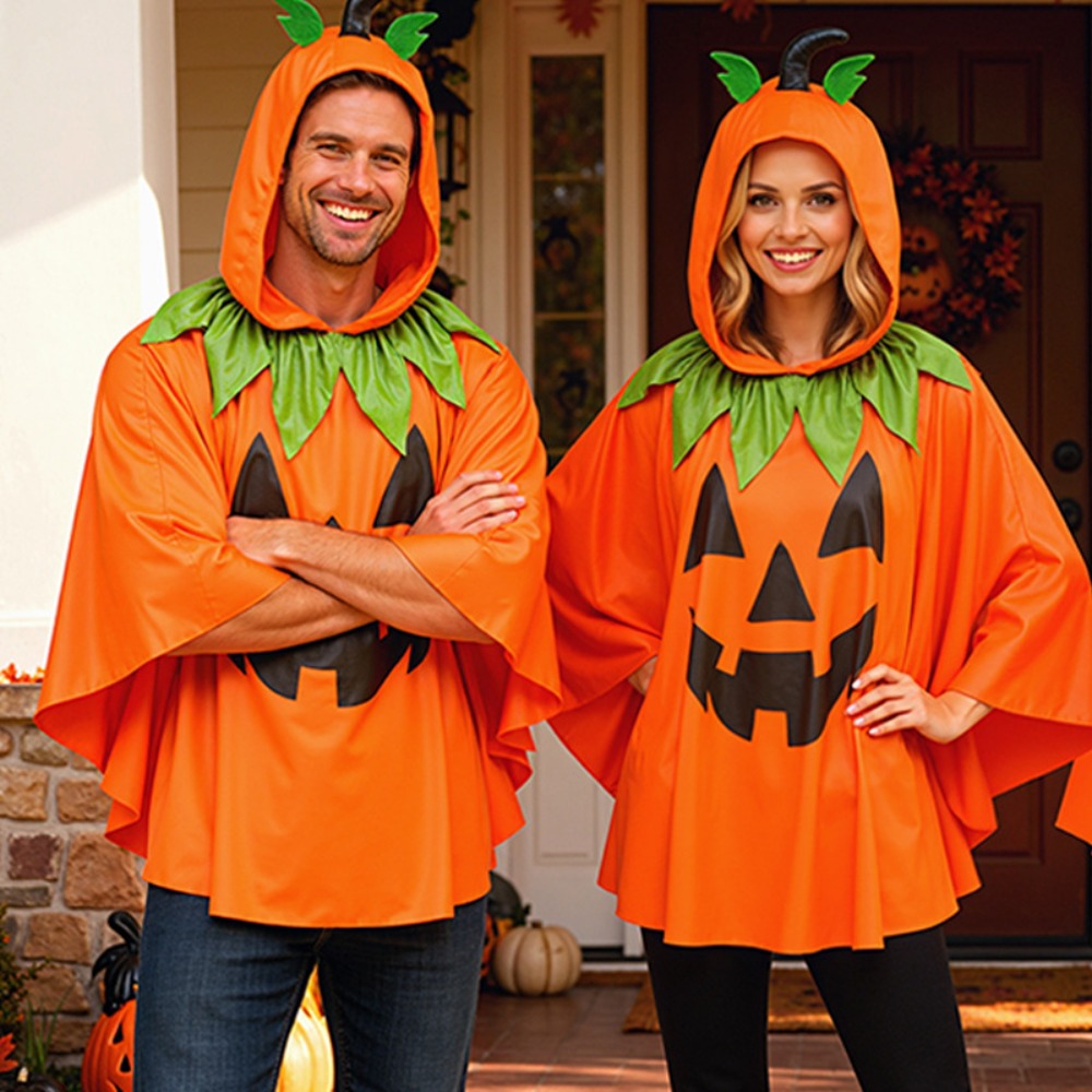 Party Favor Bag - Adults Halloween Horn Hooded Pumpkin Cape