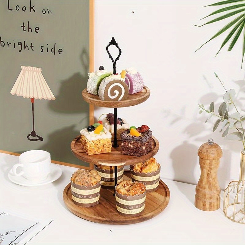 3Tier Cake Stand Acacia Wooden - đánh giá và giá Cupcake Stand Tier