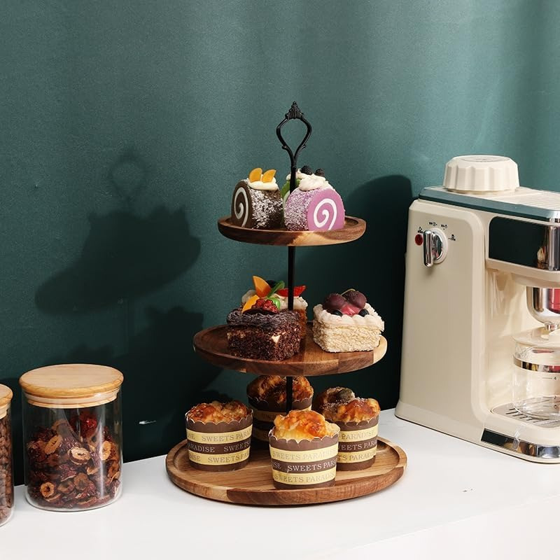 3Tier Cake Stand Acacia Wooden - đánh giá và giá Cupcake Stand Tier