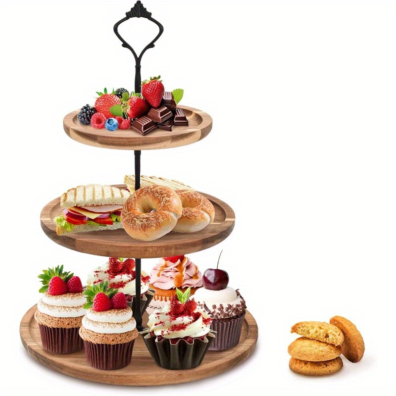 3Tier Cake Stand Acacia Wooden - đánh giá và giá Cupcake Stand Tier