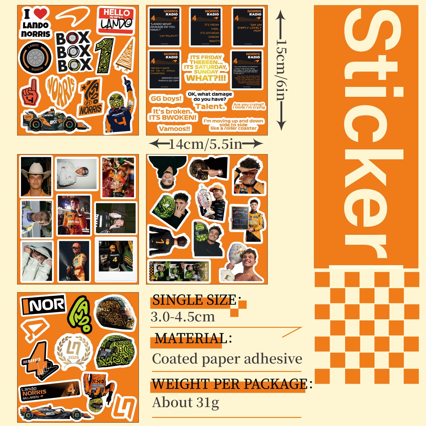 5-6 Sheets F1 Stickers, Norris - đánh giá và giá Event Supplies